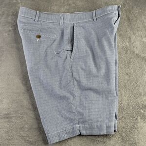 Cremieux Shorts Mens 33 Blue Gingham‎ Plaid Cotton Chino 5 Pocket 9" Flat Front
